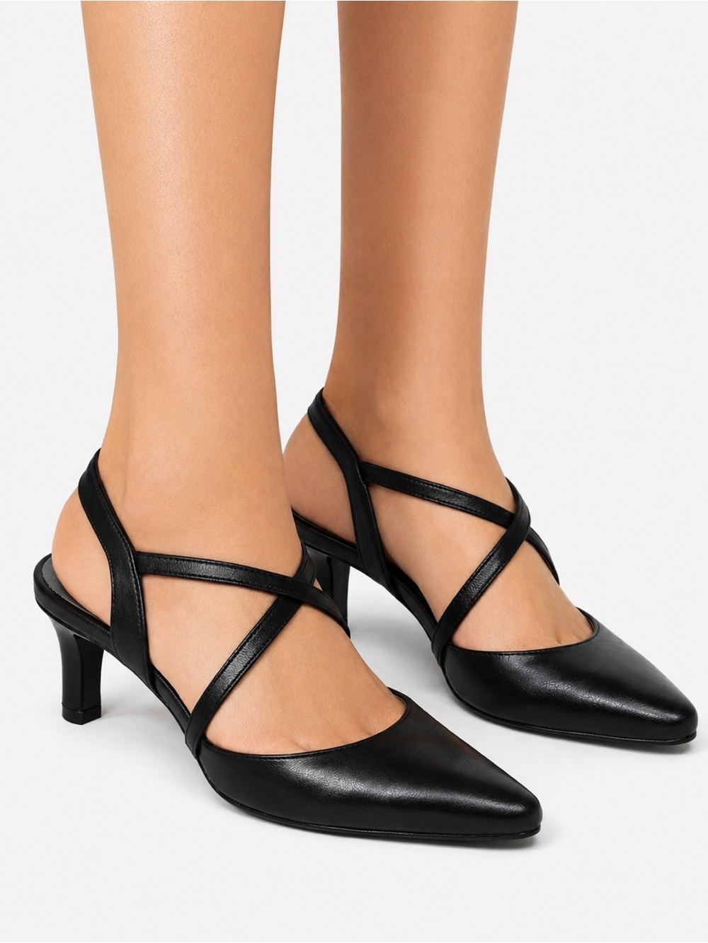 Naturalizer Black Pointed Crisscross Slingback Heels